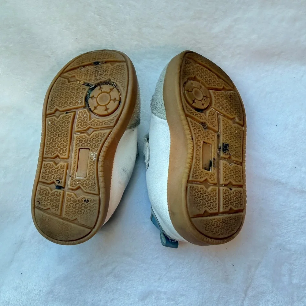 First Steps Toddler Sneakers Size 5 White Gray Blue Lightning Bolt Velcro